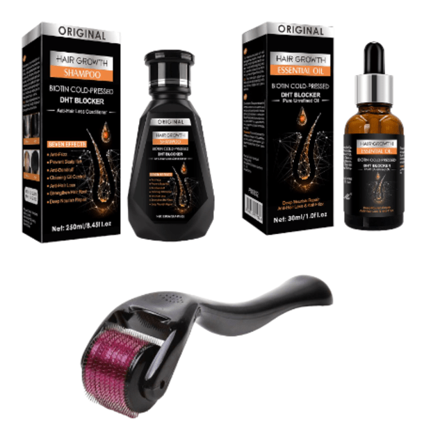 Biotin Hair Shampoo, Biotin Hair Growth Essential Oil & 0,5mm Derma Roller